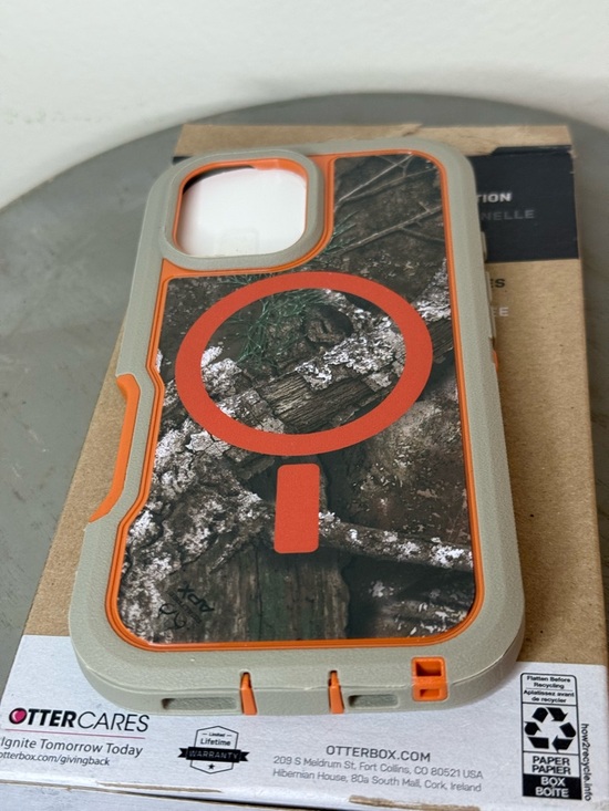 OtterBox Other - iPhone 16 OtterBox Rugged Case in Tan with Orange Trim and Camouflage Back